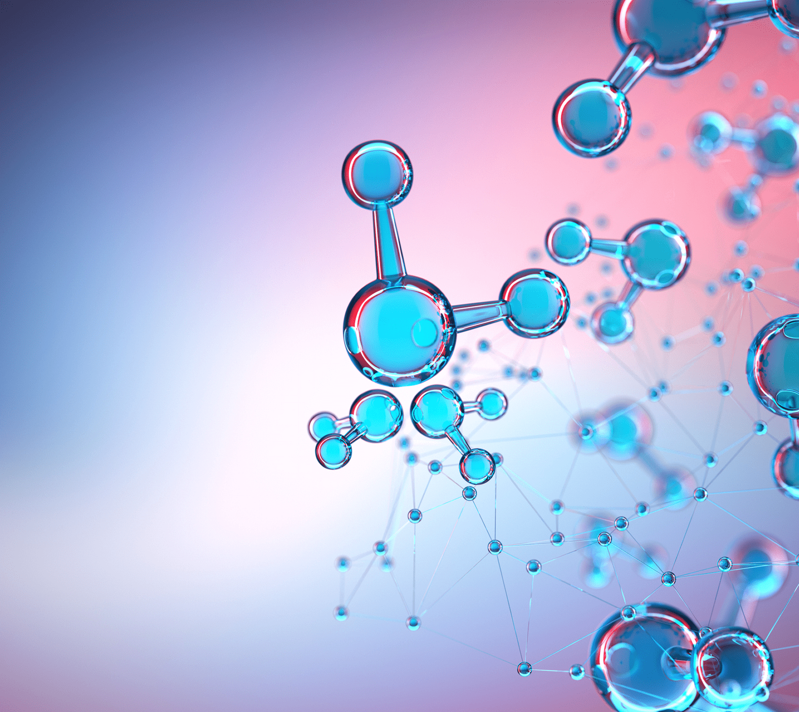Abstract molecular structure with blue spheres