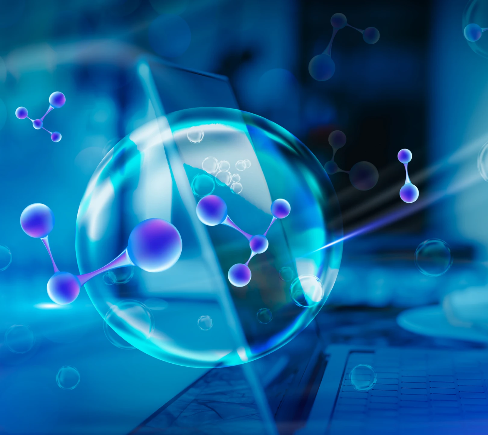 Abstract molecular design with glowing effects